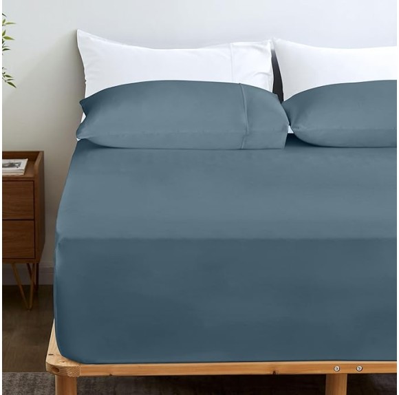 Bamboo Rayon Fitted Sheet and Pillow Cases, Super Soft Cooling Fitted Sheet with 4 Elastic Corner Straps - 16" Pocket Fitted Sheet Queen Set Stay Put for Mattress