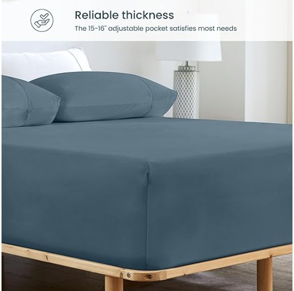 Bamboo Rayon Fitted Sheet and Pillow Cases, Super Soft Cooling Fitted Sheet with 4 Elastic Corner Straps - 16" Pocket Fitted Sheet Queen Set Stay Put for Mattress