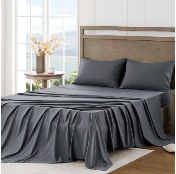 Queen Sheet Set - Ultra Soft Sheets for Queen Size Bed - Brushed Microfiber - Deep Pockets - Easy Care - Cooling & Breathable - 4 Pieces Hotel Luxury Queen Bed Sheets (Dark Grey)