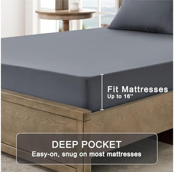 Queen Sheet Set - Ultra Soft Sheets for Queen Size Bed - Brushed Microfiber - Deep Pockets - Easy Care - Cooling & Breathable - 4 Pieces Hotel Luxury Queen Bed Sheets (Dark Grey)