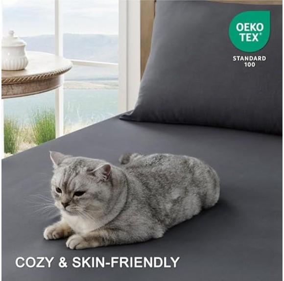Queen Sheet Set - Ultra Soft Sheets for Queen Size Bed - Brushed Microfiber - Deep Pockets - Easy Care - Cooling & Breathable - 4 Pieces Hotel Luxury Queen Bed Sheets (Dark Grey)
