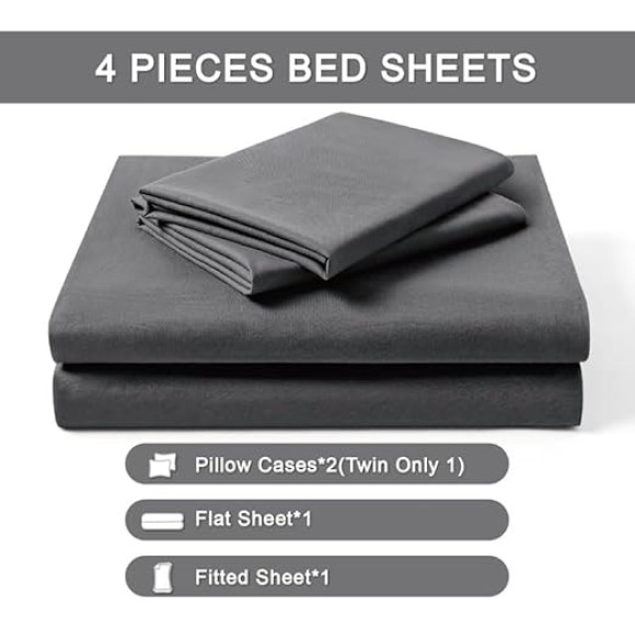 Queen Sheet Set - Ultra Soft Sheets for Queen Size Bed - Brushed Microfiber - Deep Pockets - Easy Care - Cooling & Breathable - 4 Pieces Hotel Luxury Queen Bed Sheets (Dark Grey)