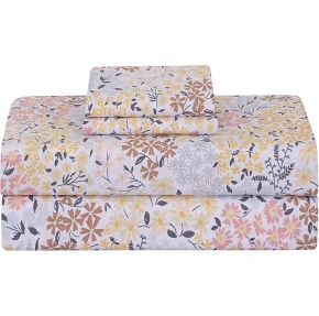 Feather & Stitch Softest 100% Cotton Sheets, 300 Thread Count Percale Weave Bedding, 16" Deep Pocket, Cooling Sheets, Breathable Bed Set, Hotel Premium Quality (Queen, Victorian Floral)