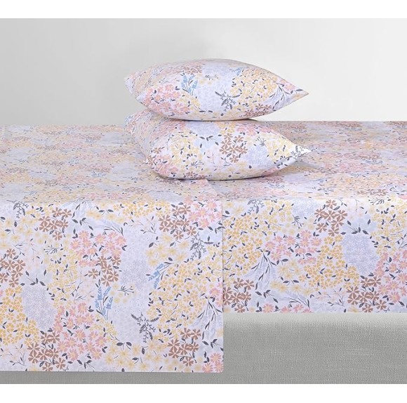 Feather & Stitch Softest 100% Cotton Sheets, 300 Thread Count Percale Weave Bedding, 16" Deep Pocket, Cooling Sheets, Breathable Bed Set, Hotel Premium Quality (Queen, Victorian Floral)