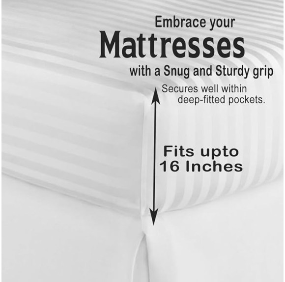 AURAECOM 3-Piece King Size Striped Fitted Microfiber Sheets with Pillow Cover Set, No Flat Sheet, Lightweight, Super Soft, Cooling Breathable, All Season Stripe Bed Sheet Set (White)