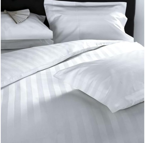 AURAECOM 3-Piece King Size Striped Fitted Microfiber Sheets with Pillow Cover Set, No Flat Sheet, Lightweight, Super Soft, Cooling Breathable, All Season Stripe Bed Sheet Set (White)