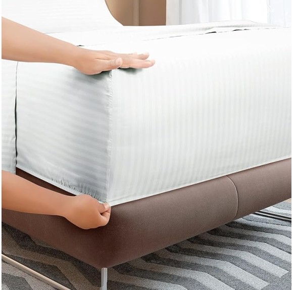 AURAECOM 3-Piece King Size Striped Fitted Microfiber Sheets with Pillow Cover Set, No Flat Sheet, Lightweight, Super Soft, Cooling Breathable, All Season Stripe Bed Sheet Set (White)