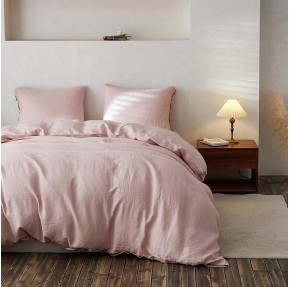 100% Linen Duvet Cover Set, 3 Pieces Belgian Flax Breathable Bedding, 1 Comforter Cover+2 Pillowshams with Coconut Button Closure(King,Dusty Pink)