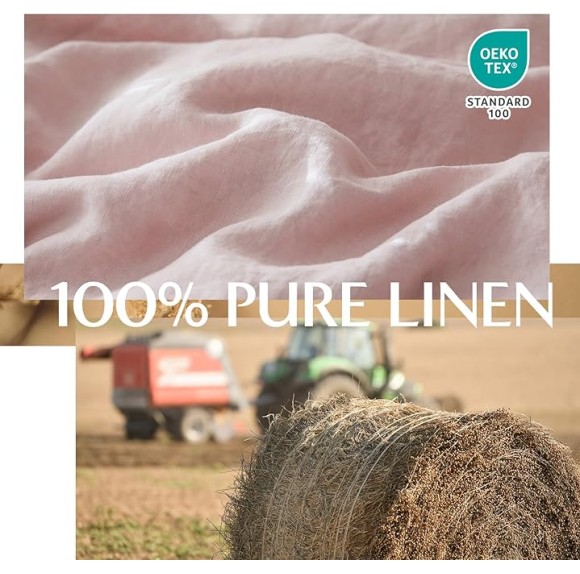 100% Linen Duvet Cover Set, 3 Pieces Belgian Flax Breathable Bedding, 1 Comforter Cover+2 Pillowshams with Coconut Button Closure(King,Dusty Pink)