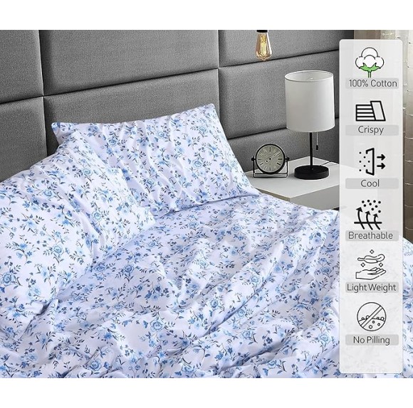 100% Cotton Sheets - Crispy Cooling Percale Sheets for Full Size Bed, Breathable & Durable Full Sheet Set, 16 Inches Deep Pocket Bed Sheets, Annual, 4 Pieces