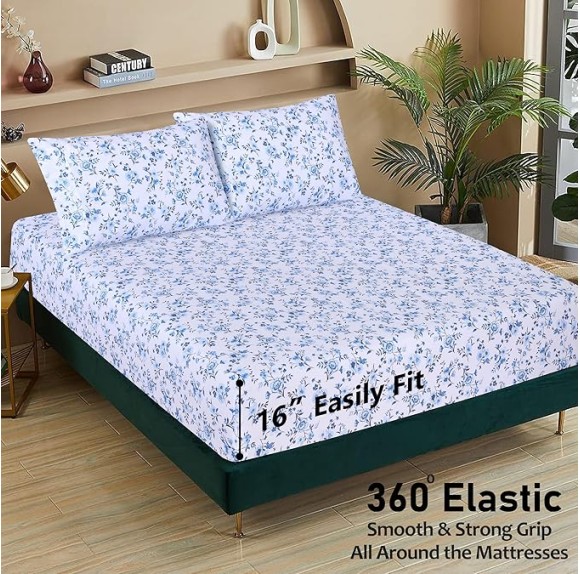 100% Cotton Sheets - Crispy Cooling Percale Sheets for Full Size Bed, Breathable & Durable Full Sheet Set, 16 Inches Deep Pocket Bed Sheets, Annual, 4 Pieces