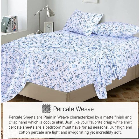 100% Cotton Sheets - Crispy Cooling Percale Sheets for Full Size Bed, Breathable & Durable Full Sheet Set, 16 Inches Deep Pocket Bed Sheets, Annual, 4 Pieces