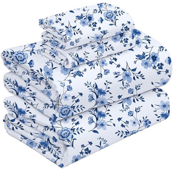 100% Cotton Sheets - Crispy Cooling Percale Sheets for Full Size Bed, Breathable & Durable Full Sheet Set, 16 Inches Deep Pocket Bed Sheets, Annual, 4 Pieces