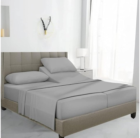 Split California King Sheets Set - 100% Egyptian Cotton, 600 Thread Count - 5 PCs, Split Cal King Sheets Sets for Adjustable Beds - Luxury Soft Hotel-Quality Sheets with Sateen Weave - Light Grey