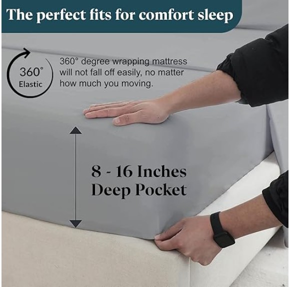 Split California King Sheets Set - 100% Egyptian Cotton, 600 Thread Count - 5 PCs, Split Cal King Sheets Sets for Adjustable Beds - Luxury Soft Hotel-Quality Sheets with Sateen Weave - Light Grey