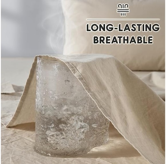 100% French Pure Linen Sheets, Breathable and Durable Line King Size Sheets, Anti-Tear Line Bed Sheets, Machine Washable, 16 Inch Deep Pocket - 4 Piece (Natural Linen, King)