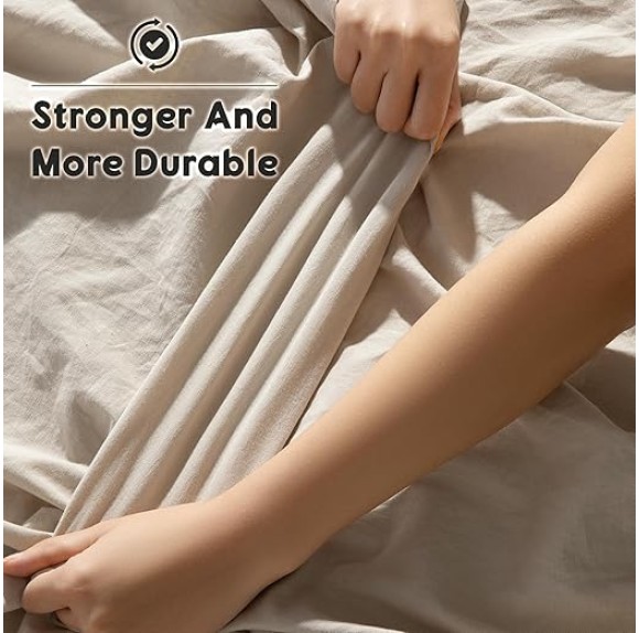 100% French Pure Linen Sheets, Breathable and Durable Line King Size Sheets, Anti-Tear Line Bed Sheets, Machine Washable, 16 Inch Deep Pocket - 4 Piece (Natural Linen, King)