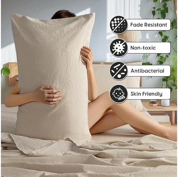 100% French Pure Linen Sheets, Breathable and Durable Line King Size Sheets, Anti-Tear Line Bed Sheets, Machine Washable, 16 Inch Deep Pocket - 4 Piece (Natural Linen, King)