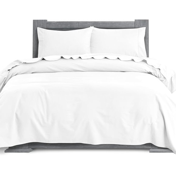 Soft 4-Piece 100% Turkish Cotton Flannel Sheet Set - Premium Quality, Deep Pocket Fitted Sheet, Ultra Soft, Cozy Warm Flannel Sheets - Full, White