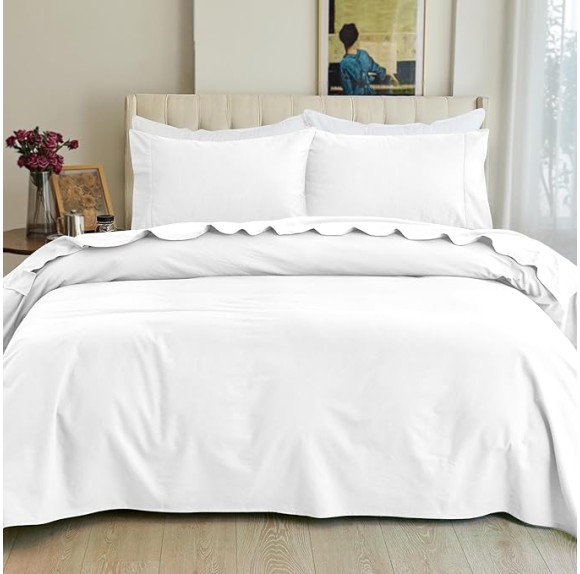 Soft 4-Piece 100% Turkish Cotton Flannel Sheet Set - Premium Quality, Deep Pocket Fitted Sheet, Ultra Soft, Cozy Warm Flannel Sheets - Full, White