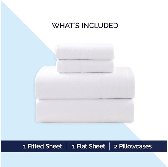 Soft 4-Piece 100% Turkish Cotton Flannel Sheet Set - Premium Quality, Deep Pocket Fitted Sheet, Ultra Soft, Cozy Warm Flannel Sheets - Full, White