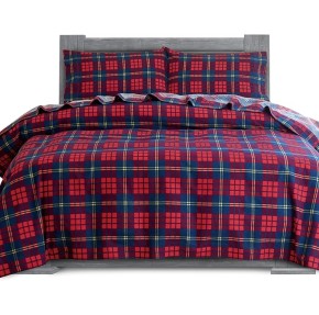 Soft 4-Piece 100% Turkish Cotton Flannel Sheet Set - Premium Quality, Deep Pocket Fitted Sheet, Ultra Soft, Cozy Warm Flannel Sheets - King, Plaid-Red/Navy
