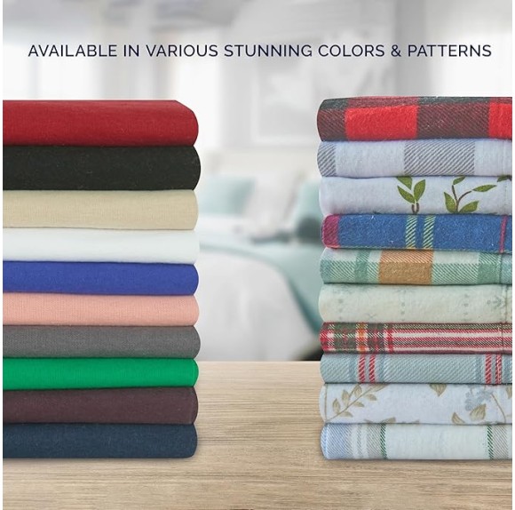 Soft 4-Piece 100% Turkish Cotton Flannel Sheet Set - Premium Quality, Deep Pocket Fitted Sheet, Ultra Soft, Cozy Warm Flannel Sheets - King, Plaid-Red/Navy