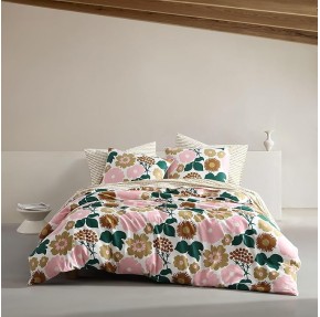 - King Duvet Cover Set, Organic Cotton Bedding with Matching Shams, Bold Floral Home Decor, GOTS Certified (Pieni Kukkatori Pink, King)