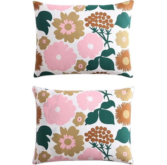 - King Duvet Cover Set, Organic Cotton Bedding with Matching Shams, Bold Floral Home Decor, GOTS Certified (Pieni Kukkatori Pink, King)