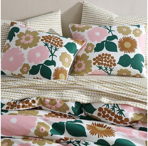 - King Duvet Cover Set, Organic Cotton Bedding with Matching Shams, Bold Floral Home Decor, GOTS Certified (Pieni Kukkatori Pink, King)