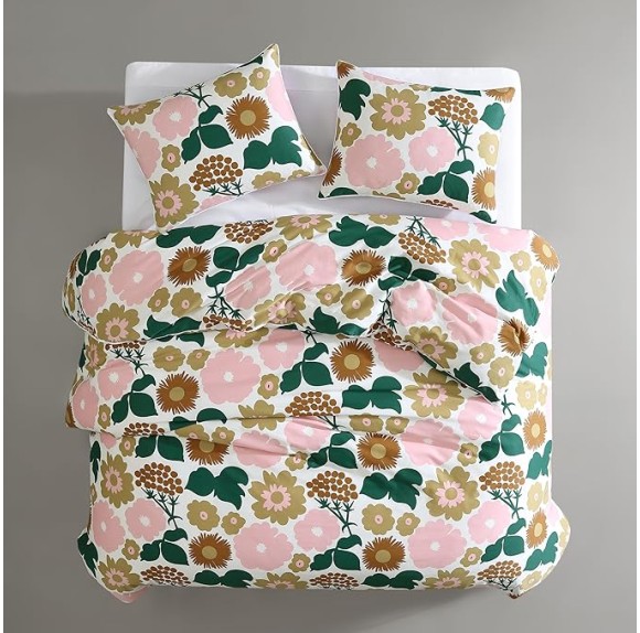- King Duvet Cover Set, Organic Cotton Bedding with Matching Shams, Bold Floral Home Decor, GOTS Certified (Pieni Kukkatori Pink, King)