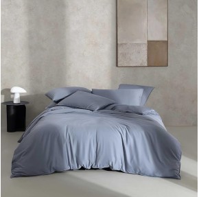 - King Duvet Cover Set, Organic Cotton Sateen Bedding, Luxuriously Soft Home Decor, GOTS Certified (Organic Earth Dusk Blue, King)
