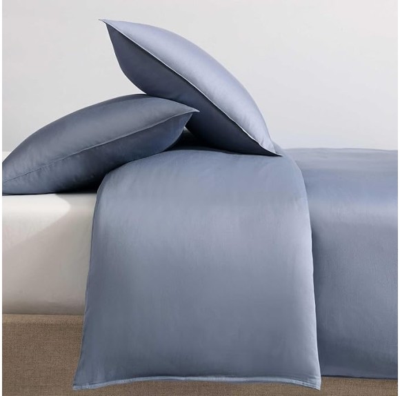 - King Duvet Cover Set, Organic Cotton Sateen Bedding, Luxuriously Soft Home Decor, GOTS Certified (Organic Earth Dusk Blue, King)