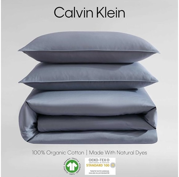 - King Duvet Cover Set, Organic Cotton Sateen Bedding, Luxuriously Soft Home Decor, GOTS Certified (Organic Earth Dusk Blue, King)