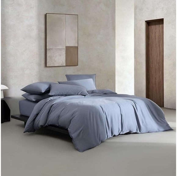 - King Duvet Cover Set, Organic Cotton Sateen Bedding, Luxuriously Soft Home Decor, GOTS Certified (Organic Earth Dusk Blue, King)