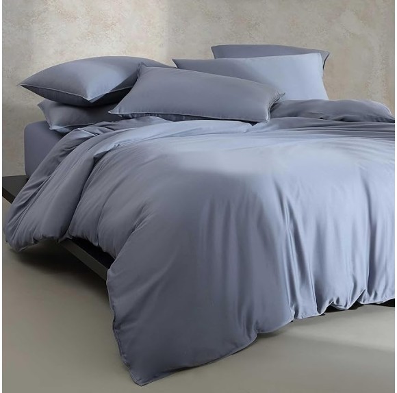 - King Duvet Cover Set, Organic Cotton Sateen Bedding, Luxuriously Soft Home Decor, GOTS Certified (Organic Earth Dusk Blue, King)