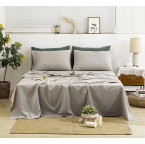 Linen Sheets Queen Size, 100% Washed French Linen Sheets Set, 4Pcs Queen Bedding Sheets Set with Durable Deep Pocket Fitted Sheet & Flat Sheet & 2 Pillowcases, Morandi Grey Queen