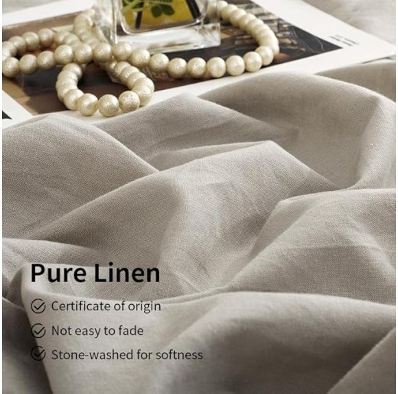 Linen Sheets Queen Size, 100% Washed French Linen Sheets Set, 4Pcs Queen Bedding Sheets Set with Durable Deep Pocket Fitted Sheet & Flat Sheet & 2 Pillowcases, Morandi Grey Queen