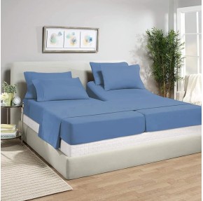 Split California King Size - 5 Piece 1000 Thread Count 100% Egyptian Cotton Split Sheets Set for Adjustable Beds, Fits Mattress 18" inch Deep Pocket - Split California King Size - Medium Blue Solid