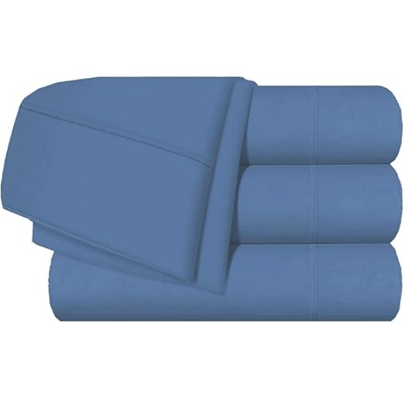 Split California King Size - 5 Piece 1000 Thread Count 100% Egyptian Cotton Split Sheets Set for Adjustable Beds, Fits Mattress 18" inch Deep Pocket - Split California King Size - Medium Blue Solid