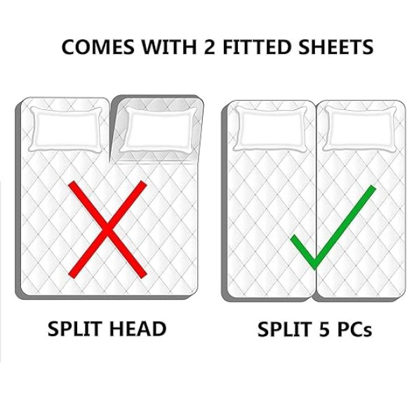Split California King Size - 5 Piece 1000 Thread Count 100% Egyptian Cotton Split Sheets Set for Adjustable Beds, Fits Mattress 18" inch Deep Pocket - Split California King Size - Medium Blue Solid