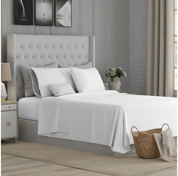 800 Thread Count Queen Arctic White Sheets Set, Ultra Soft & Silky Cotton Rich Easy Care Bed Sheets, Sateen Sheet Set with Deep Pocket (1 Flat Sheet, 1 Fitted Sheet & 2 Pillowcases)