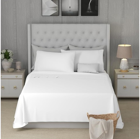 800 Thread Count Queen Arctic White Sheets Set, Ultra Soft & Silky Cotton Rich Easy Care Bed Sheets, Sateen Sheet Set with Deep Pocket (1 Flat Sheet, 1 Fitted Sheet & 2 Pillowcases)