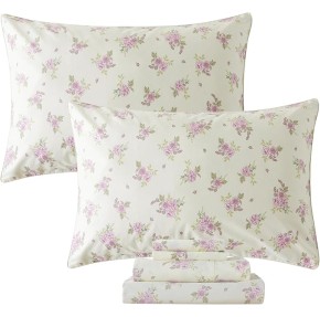 Sheets Set Twin XL Rose Floral Bedding Shabby Beige Flower Bed Sheet Set Vintage Farmhouse Bedding 100% Cotton Ultra Soft Breathable Bedding with Deep Pocket Fitted Sheet 4Pcs, Twin XL Size