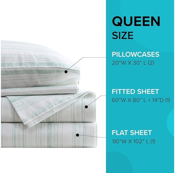100% Cotton Sheet Set Breathable, Lightweight, Soft with 14" Elastic Pocket Fits up to 16" Mattress, All Season Cozy Bedding, Matching Pillow Case, Queen Good Vibes 4 Piece