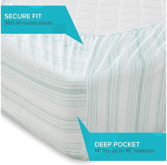 100% Cotton Sheet Set Breathable, Lightweight, Soft with 14" Elastic Pocket Fits up to 16" Mattress, All Season Cozy Bedding, Matching Pillow Case, Queen Good Vibes 4 Piece