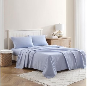 Easy Eco 3pc Sheet Set, 100% Bleach Safe, Benzoyl Peroxide Resistant, Sustainably Made, Melange Color, Durable Design, Twin XL - Blue Melange