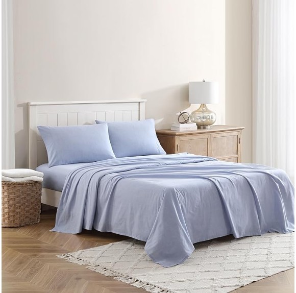 Easy Eco 3pc Sheet Set, 100% Bleach Safe, Benzoyl Peroxide Resistant, Sustainably Made, Melange Color, Durable Design, Twin XL - Blue Melange