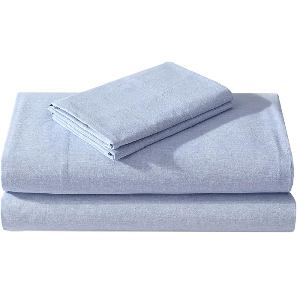 Easy Eco 3pc Sheet Set, 100% Bleach Safe, Benzoyl Peroxide Resistant, Sustainably Made, Melange Color, Durable Design, Twin XL - Blue Melange