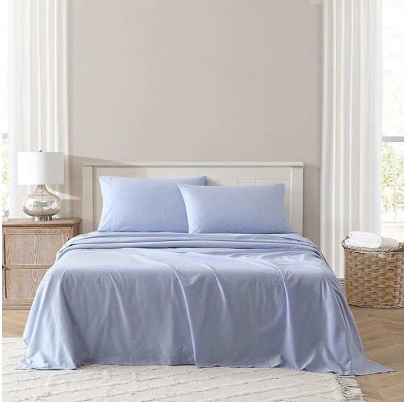 Easy Eco 3pc Sheet Set, 100% Bleach Safe, Benzoyl Peroxide Resistant, Sustainably Made, Melange Color, Durable Design, Twin XL - Blue Melange